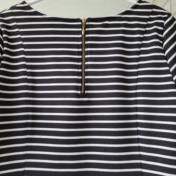 Anne Klein Black & White Stripeed Blouse Fitted Exposed Zip Elbow Sleeve Size LP - Picture 9 of 14